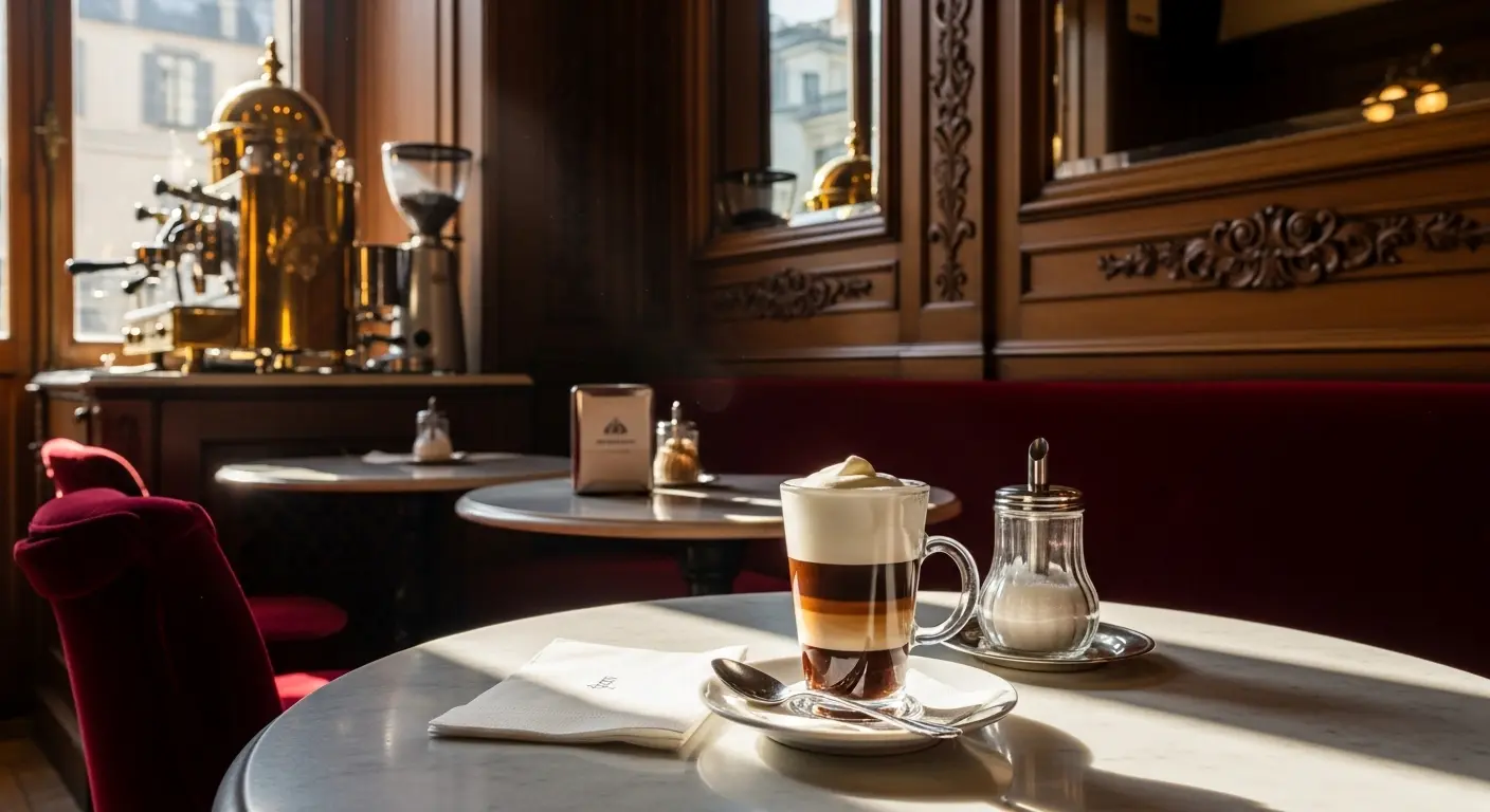 piemonte-introducao-cafe-bicerin Bicerin no café histórico em Turim, com vista para um salão elegante do Piemonte.