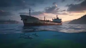 Navio russo no Mediterrâneo ameaçando a natureza marinha da Itália