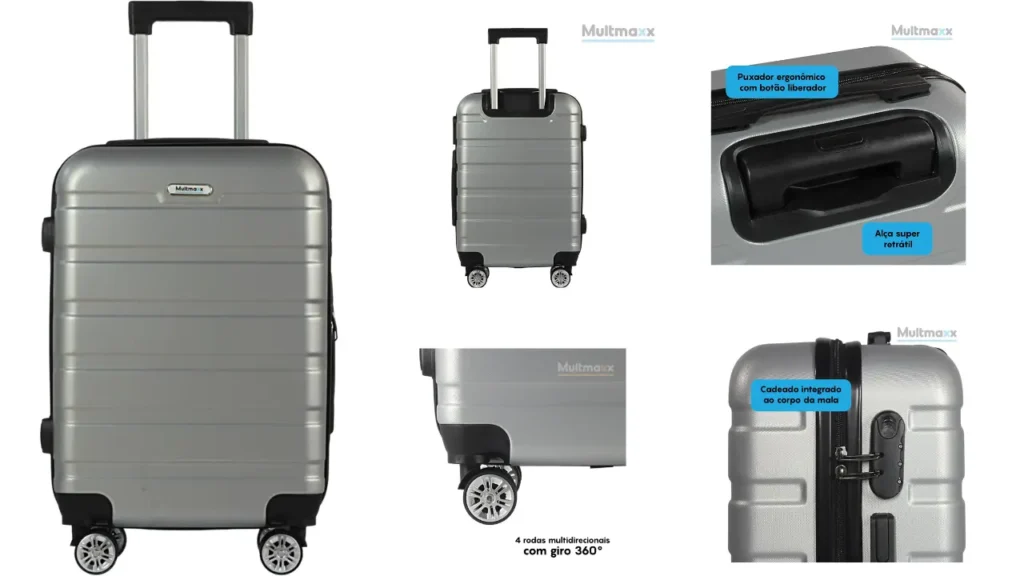 Mala de Viagem de Bordo Pequena 10Kg em ABS Rodinhas 360º Multmaxx (Prata)