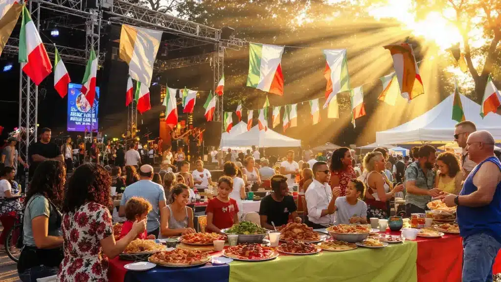 varias pessoas comemorando a 30ª Semana da Comunidade Italiana em Campinas