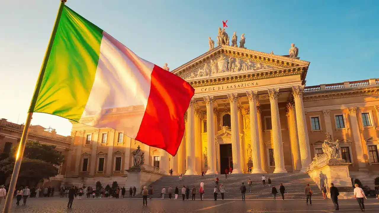 Bandeira da Itália em frente ao Tribunal na Corte Suprema.
