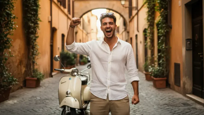 Jovem romano gritando daje, interjeição italiana intraduzível que resume a identidade de Roma