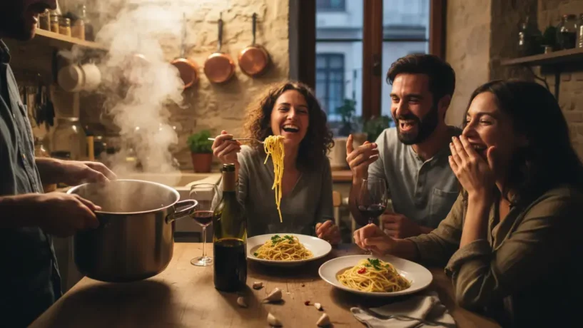 Spaghettata, jantar improvisado de massa entre amigos, expressão italiana intraduzível sem equivalente em português